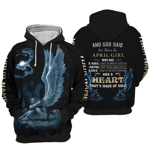 Custom Personalized Birthday April Girl Angel Pullover 3D Hoodie