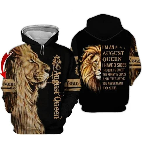 Custom Personalized Birthday August Queen Lion Pullover 3D Hoodie