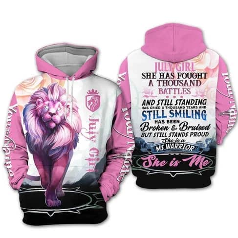 Custom Personalized Birthday July Girl Pink Lion Pullover 3D Hoodie