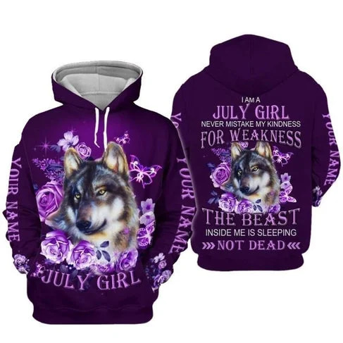 Custom Personalized Birthday July Girl Pullover 3D Hoodie