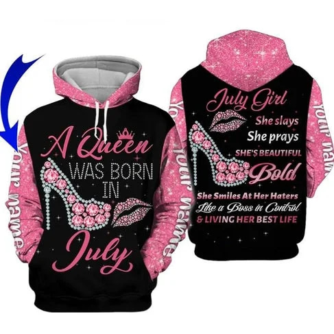 Custom Personalized Birthday July Queen Style 2 Pullover 3D Hoodie