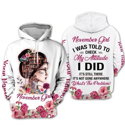 Custom Personalized Birthday November Girl Style 5 Pullover 3D Hoodie