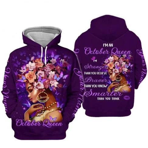 Custom Personalized Birthday October Queen Style 2 Pullover 3D Hoodie