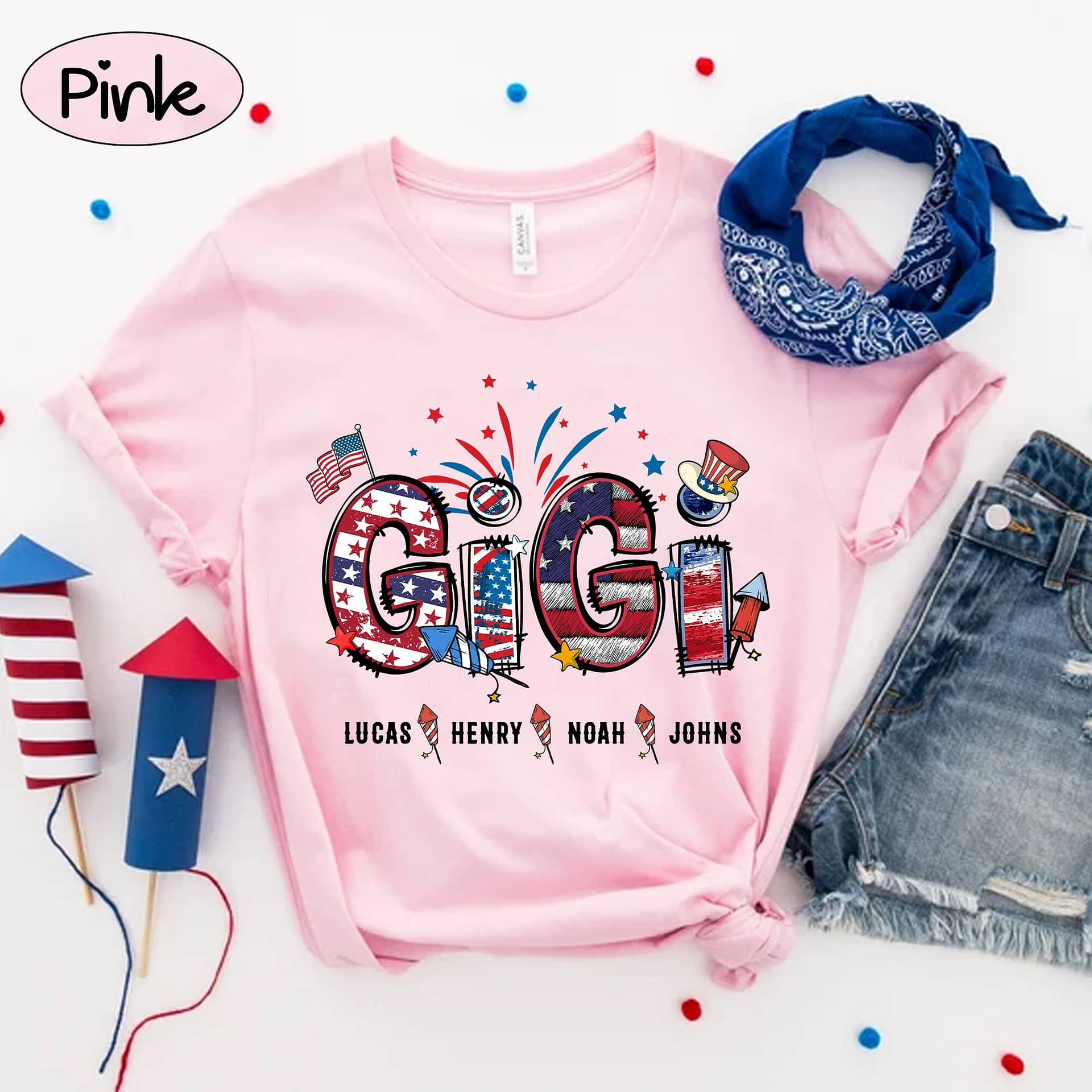Inktee Store - Grandma Shirt, Custom 4Th Of July Nana Shirt With Grandchild Names, Patriotic 4Th Of July Grandma Shirt, Mother'S Day Gifts Image