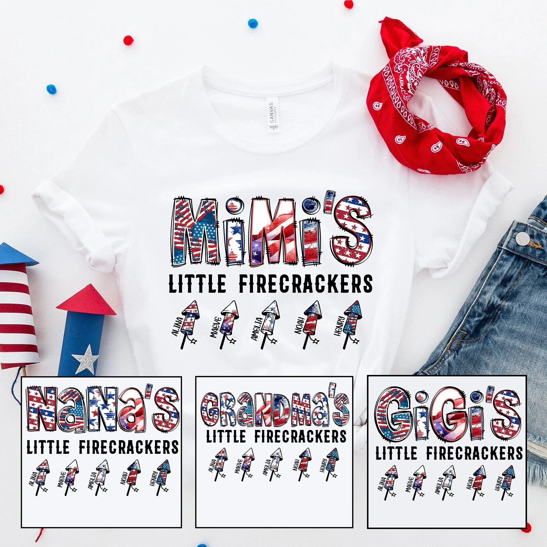 Grandma's Little Firecrackers Shirt, Custom 4th Of July Grandma And Grandkids, Patriotic 4th Of July Firecrackers Shirt For Independence Day