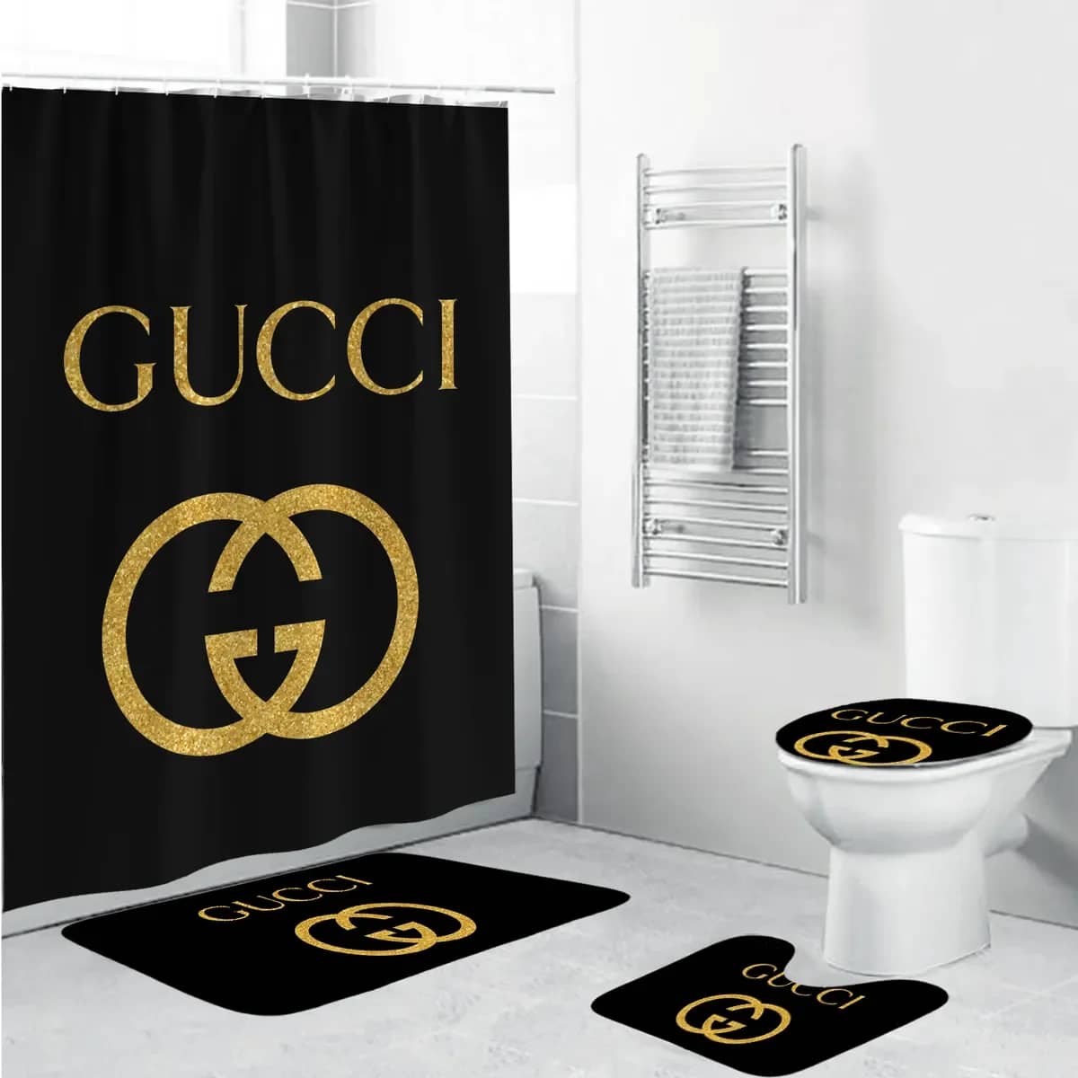 Gucci Black Golden Logo Luxury Brand Premium Bathroom Sets
