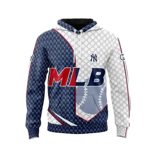 Gucci Mlb New York Yankees Navy White Pullover 3D Hoodie