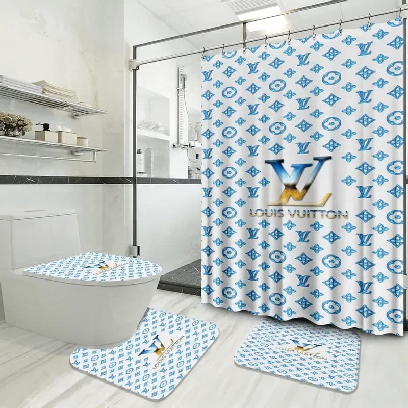 Louis Vuitton Blue Logo Limited Luxury Brand Bathroom Sets