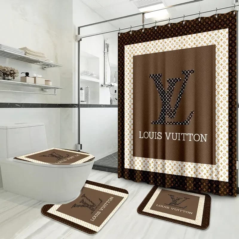 Louis Vuitton Brown Beige Logo Limited Luxury Brand Bathroom Sets