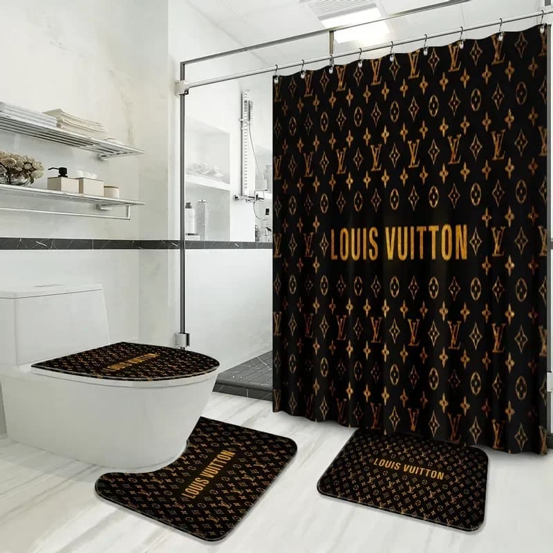 Louis Vuitton Brown Logo Limited Luxury Brand Black Bathroom Sets