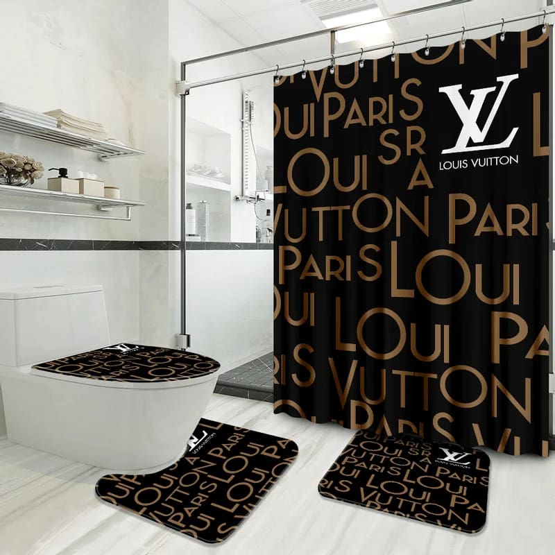 Louis Vuitton Brown Logo Luxury Brand Bathroom Sets