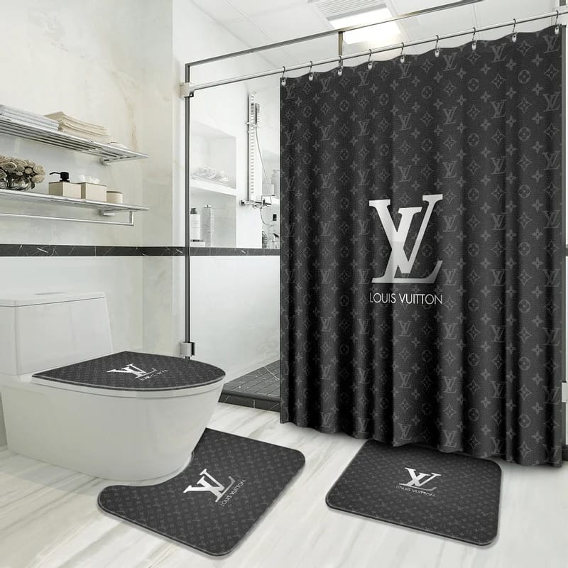 Louis Vuitton Gray Logo Luxury Brand Bathroom Sets