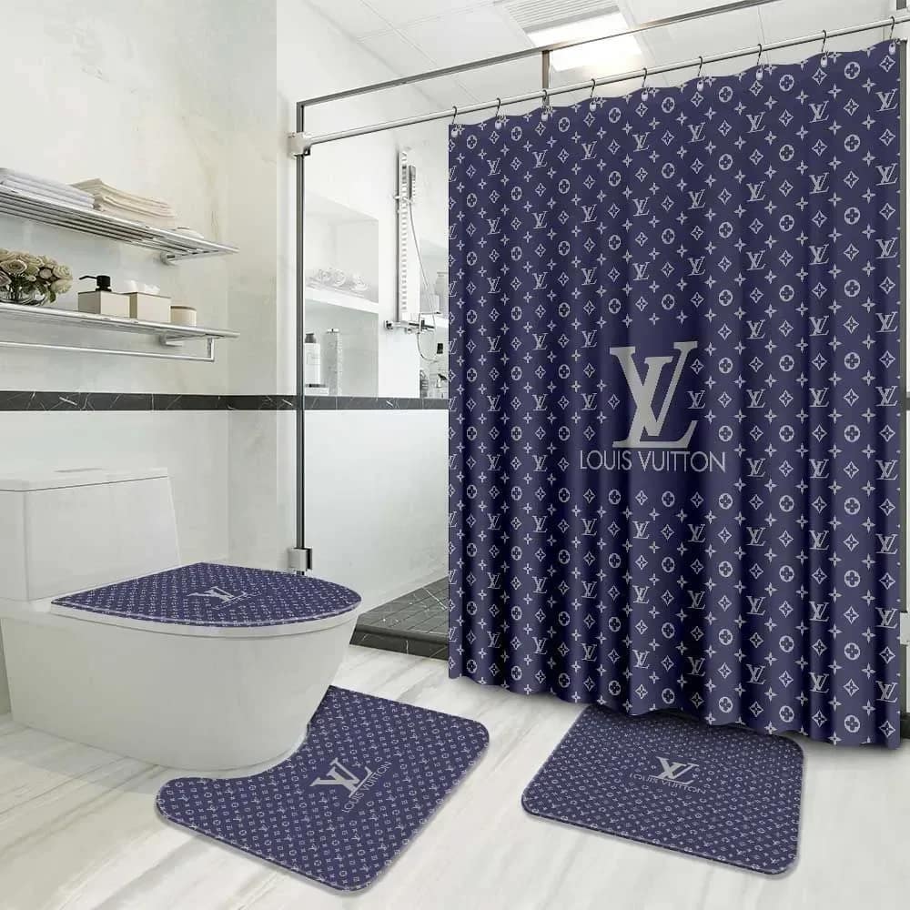 Louis Vuitton Logo Limited Luxury Brand Navy Bathroom Sets