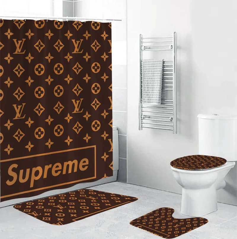 Louis Vuitton Supreme Brown Logo Luxury Brand Bathroom Sets