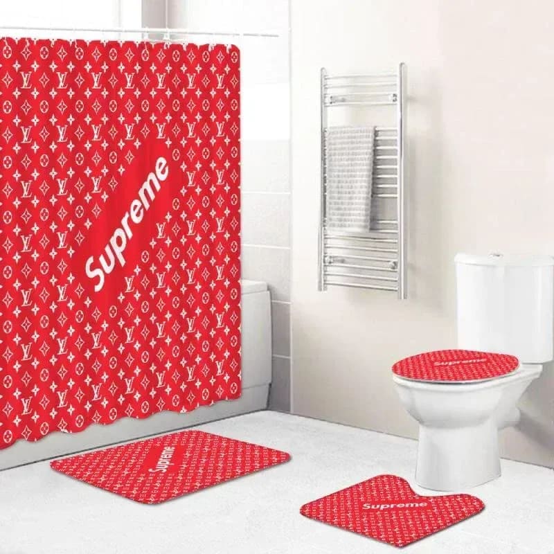 Louis Vuitton Supreme Red Logo Limited Luxury Brand Bathroom Sets