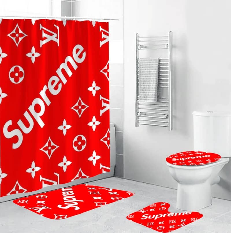 Louis Vuitton Supreme Red Luxury Brand Premium Bathroom Sets
