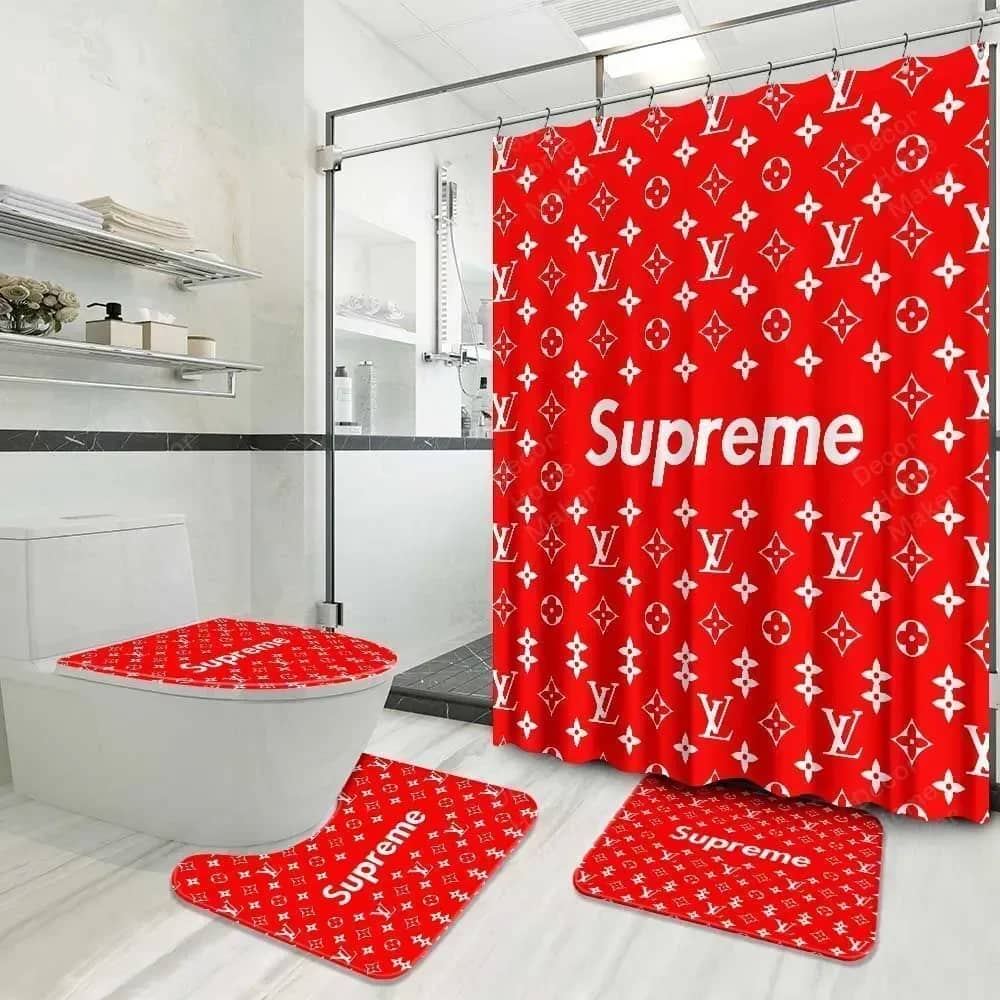 Louis Vuitton Supreme Red Premium Limited Luxury Brand Bathroom Sets