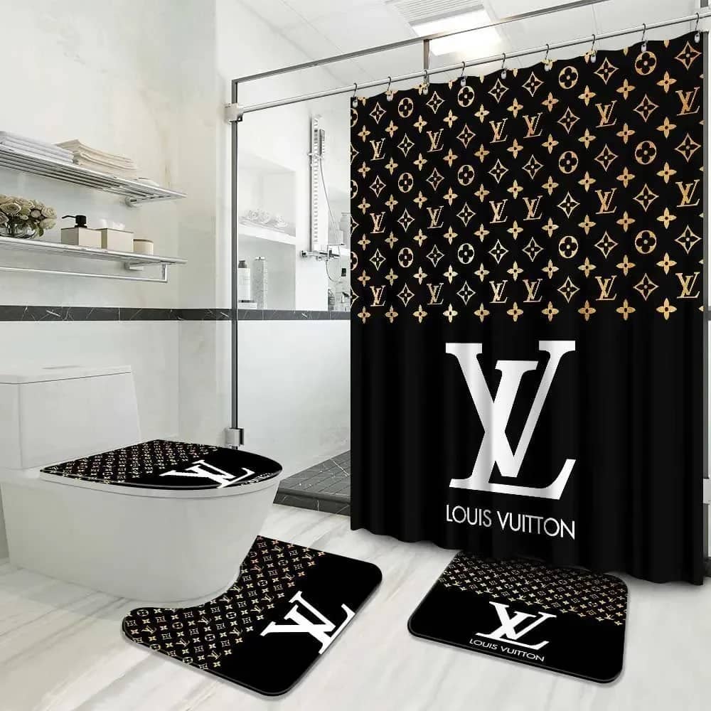 Louis Vuitton White Logo Limited Black Bathroom Sets