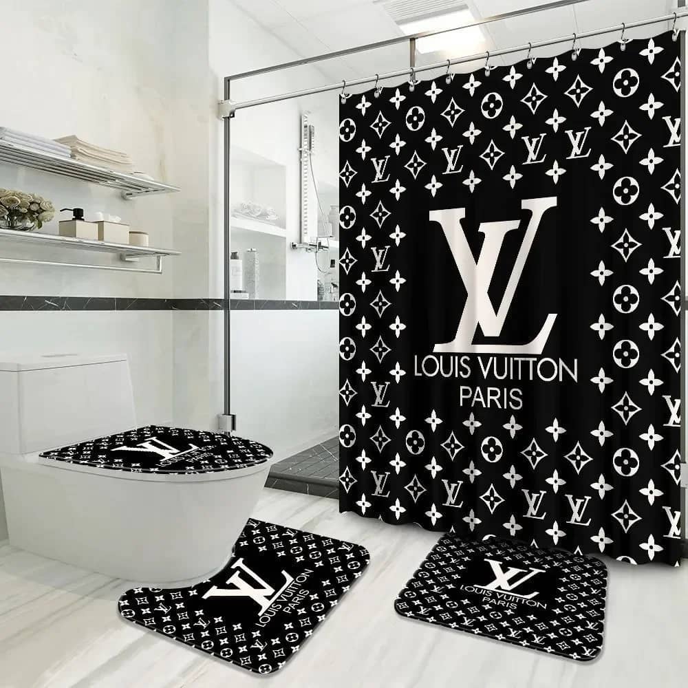 Louis Vuitton White Logo Limited Luxury Brand Black Bathroom Sets