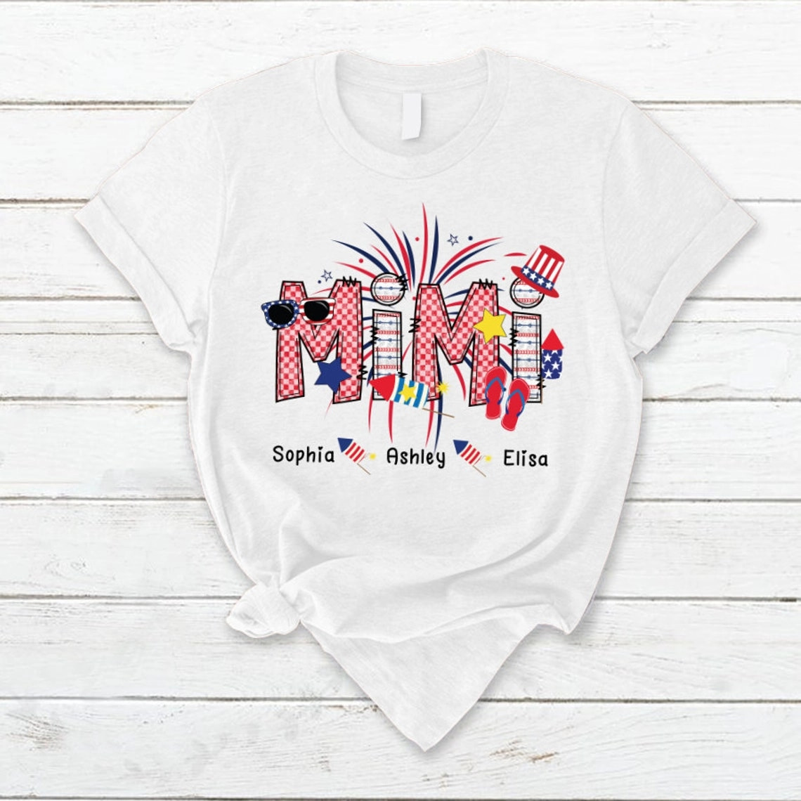 Inktee Store - Personalized Grandma Shirt, Custom 4Th Of July Mimi Sweatshirt With Grandchild Names, 4Th Of July Grandma Shirt Patriotic Version T Shirt Image