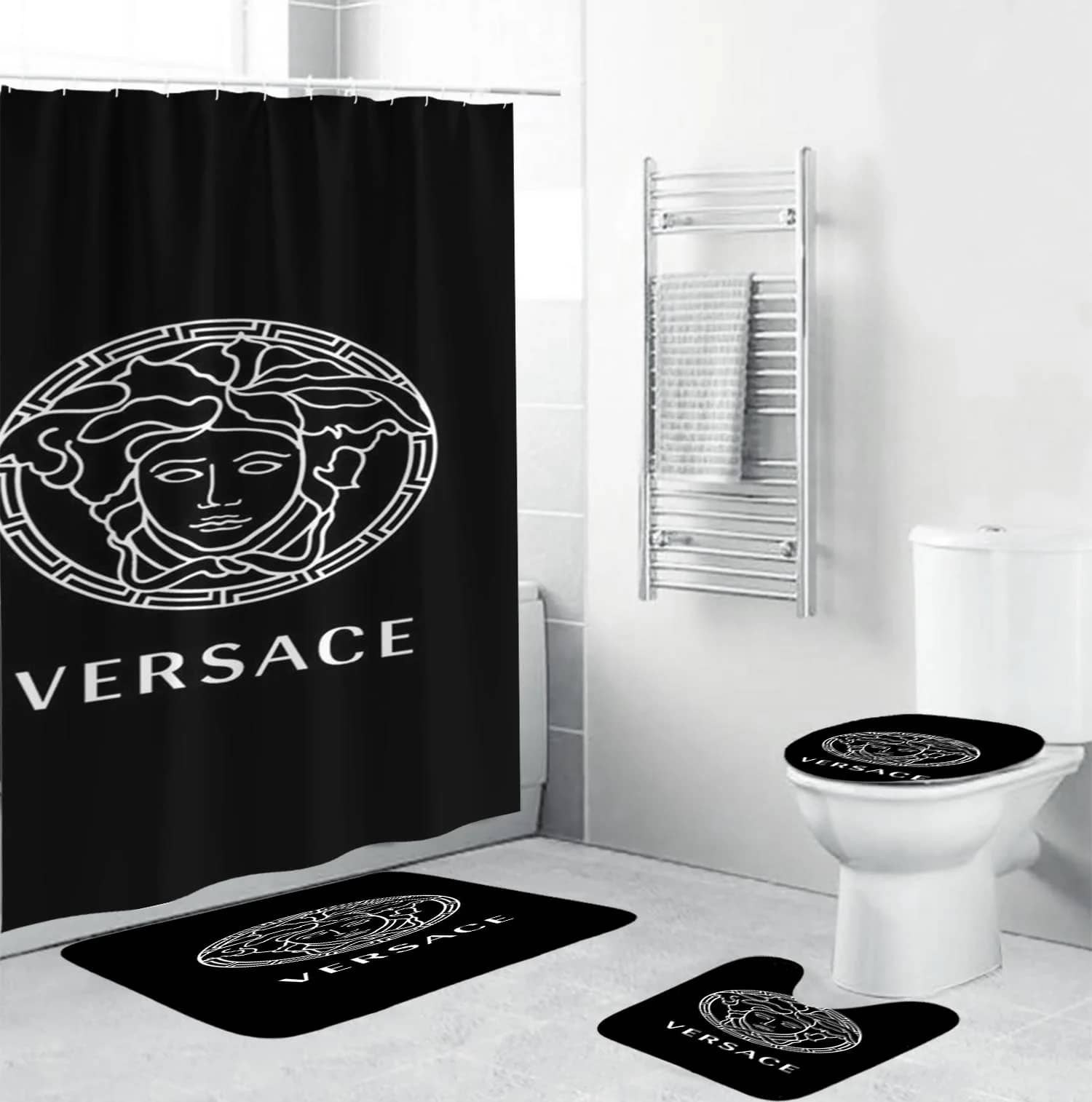 Versace Basic Big White Logo In Black Bathroom Sets