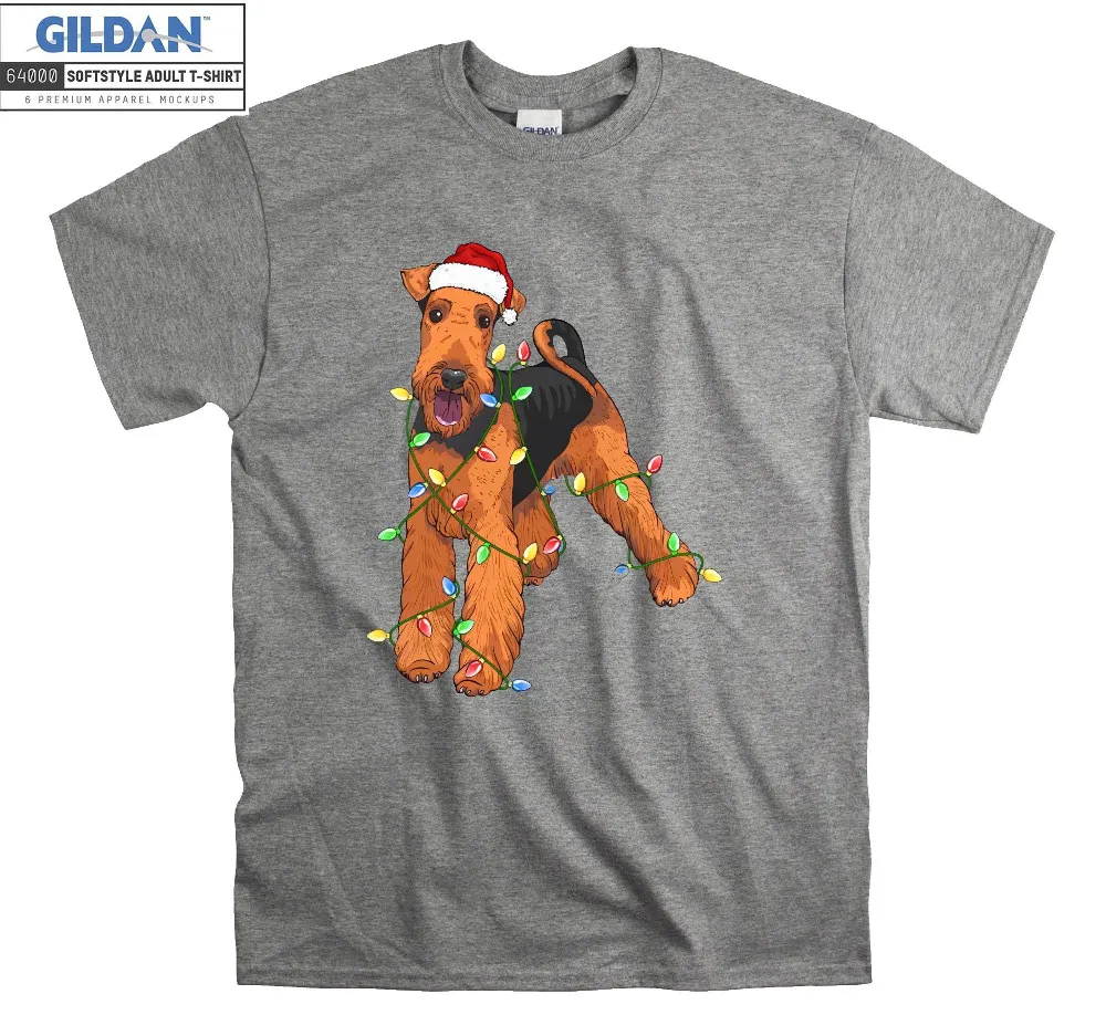 Inktee Store - Airedale Terrier Xmas Lighting Christmas T-Shirt Image
