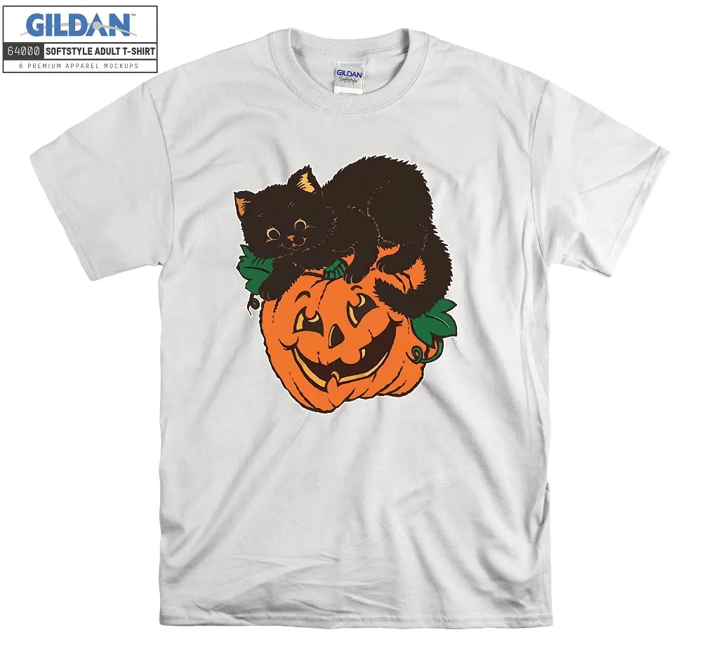 Inktee Store - Black Cat On Pumpkin Vintage T-Shirt Image