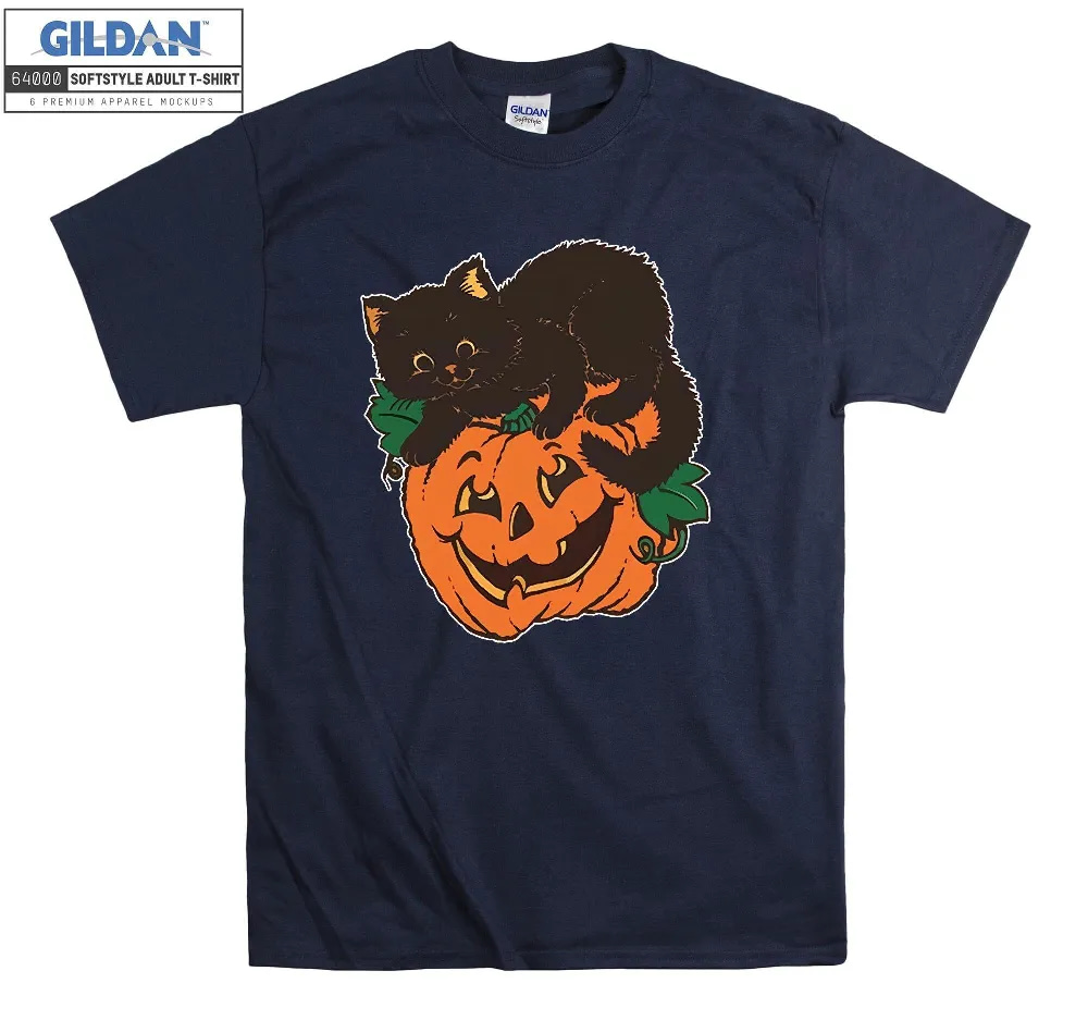 Inktee Store - Black Cat On Pumpkin Vintage T-Shirt Image