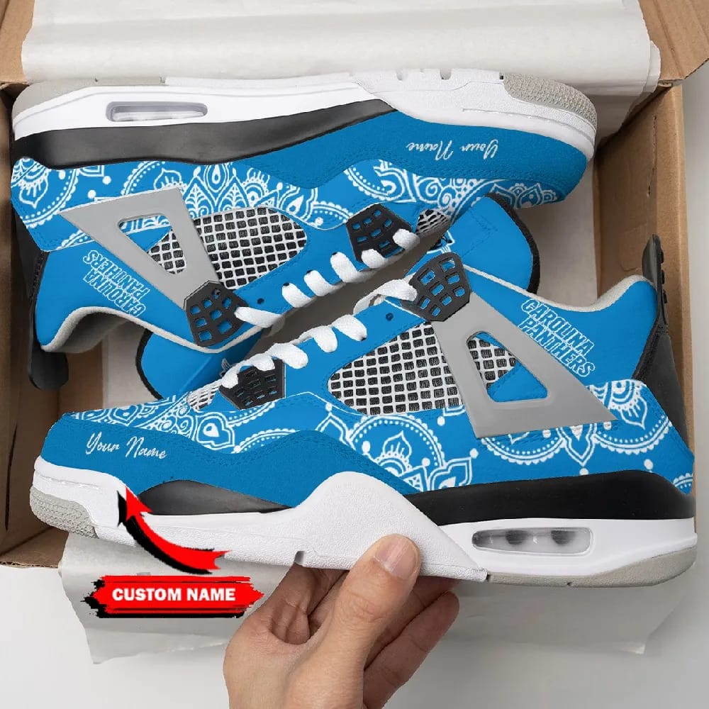Inktee Store - Carolina Panthers Personalized Air Jordan 4 Sneaker Image