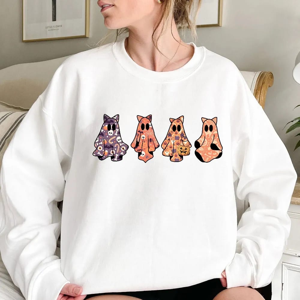 Inktee Store - Cat Halloween Sweatshirt - Ghost Halloween Shirt - Ghost Cat Shirt - Cat Lover Shirt - Black Cat Shirt - Spooky Season - Gift For Mom - Fall Shirt Image