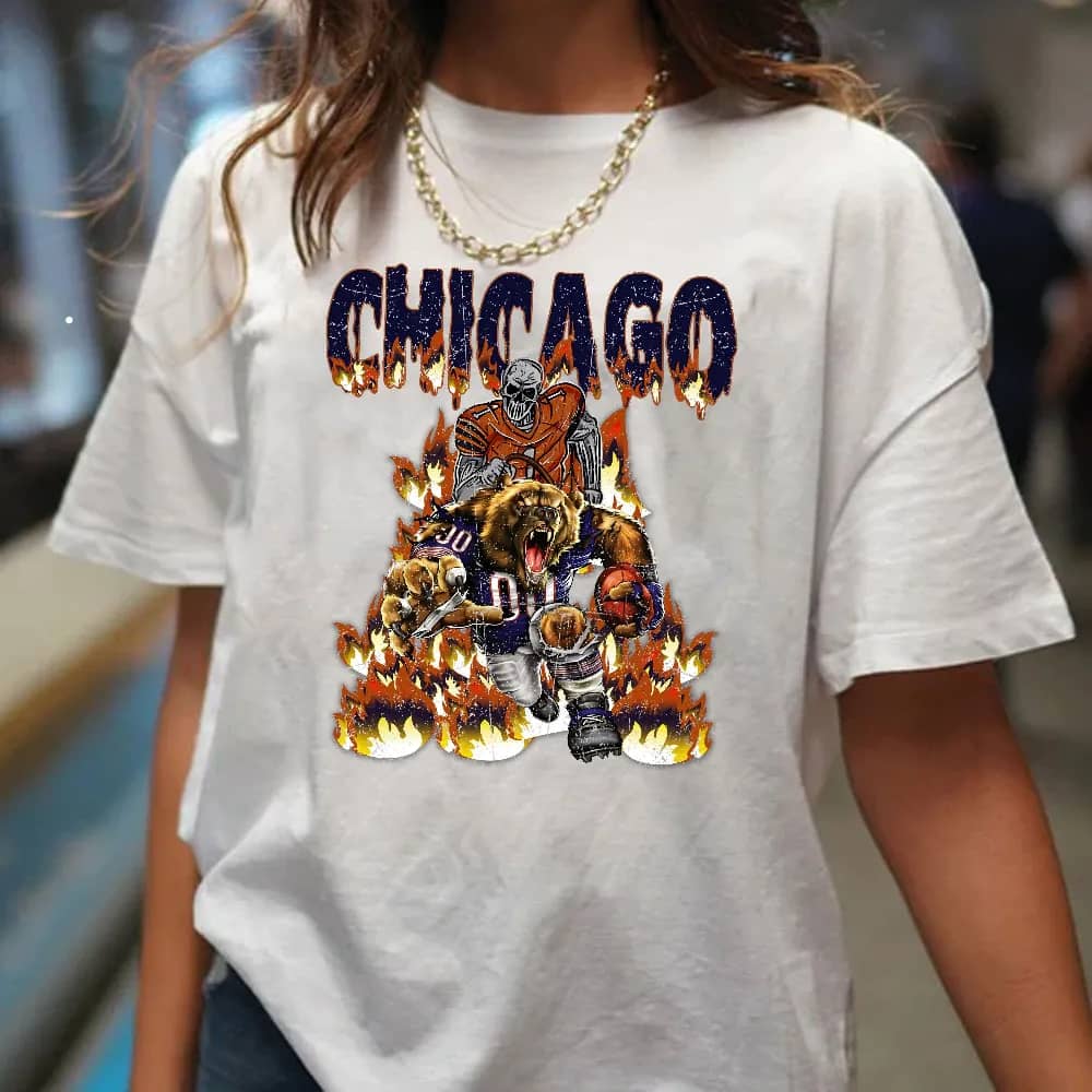 Inktee Store - Chicago Bears - Skeleton Shirt - Warren Lotas Style - Vintage Bootleg Design Shirt - Classic 90S Graphic Tee - Vintage Bootleg - Gift For Him Image