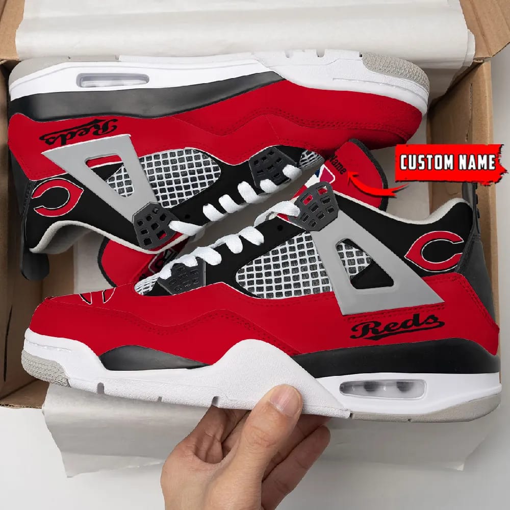 Inktee Store - Cincinnati Reds Personalized Air Jordan 4 Sneaker Image