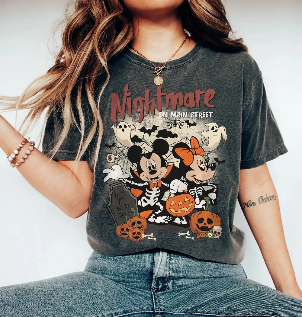 Inktee Store - Comfort Colors Disney Mickey Minnie Halloween Shirt - Nightmare On Mainstreet Shirt - Disney Halloween Shirt - Disneyworld Shirts - Disney Shirt Image