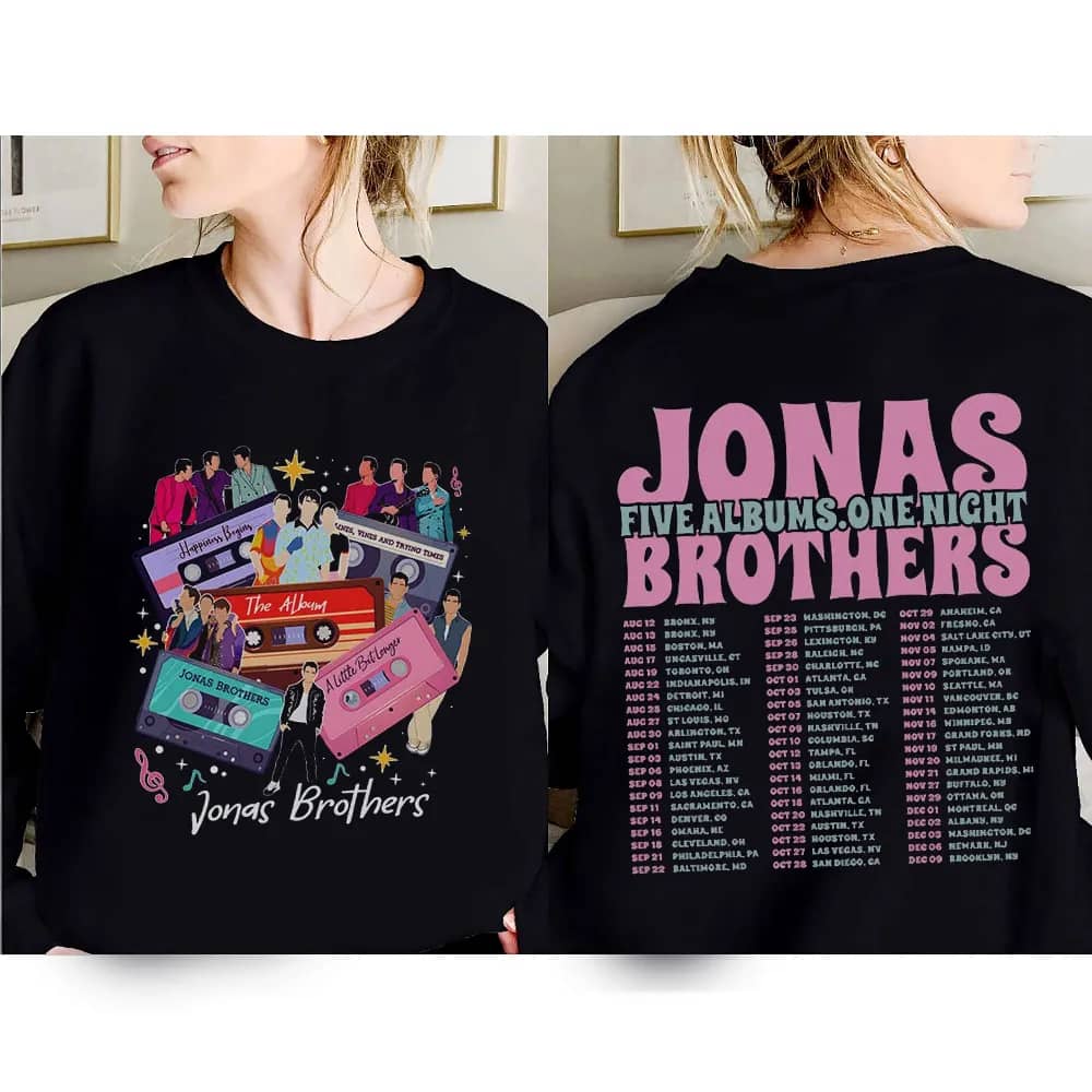 Inktee Store - Comfort Colors Jonas Brothers Vintage T-Shirt - Jonas Five Albums One Night Tour Shirt - Jonas Brothers 2023 Tour Shirt - Jonas 90'S Tee Image