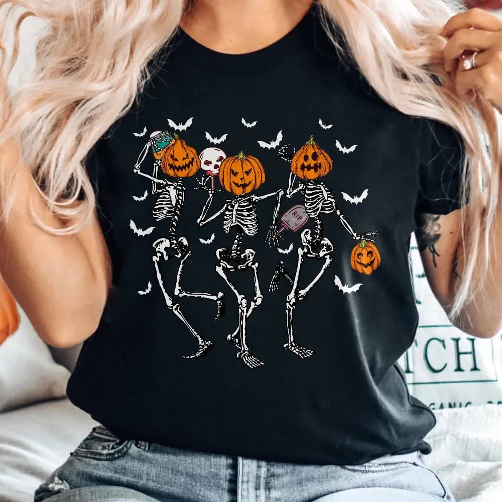 Inktee Store - Comfort Colors Vintage Dancing Skeleton Halloween Shirt - Retro Halloween Pumpkin Shirt - Fall Shirt - Spooky Season - Halloween Sweatshirt 2023 Image