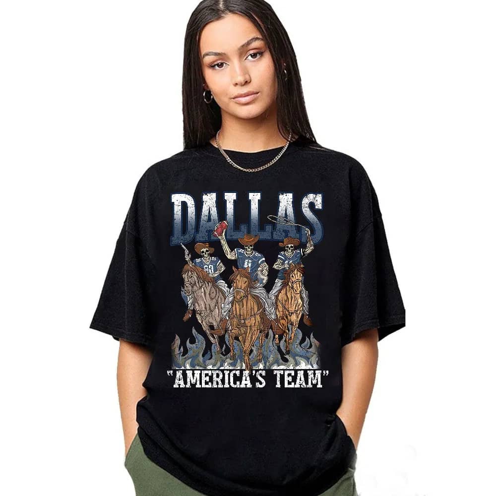 Inktee Store - Dallas Cowboys America'S Team - Skeleton Shirt - Warren Lotas Style - Classic 90S Graphic Tee - Vintage Bootleg - Gift For Him - Trending Shirt Image