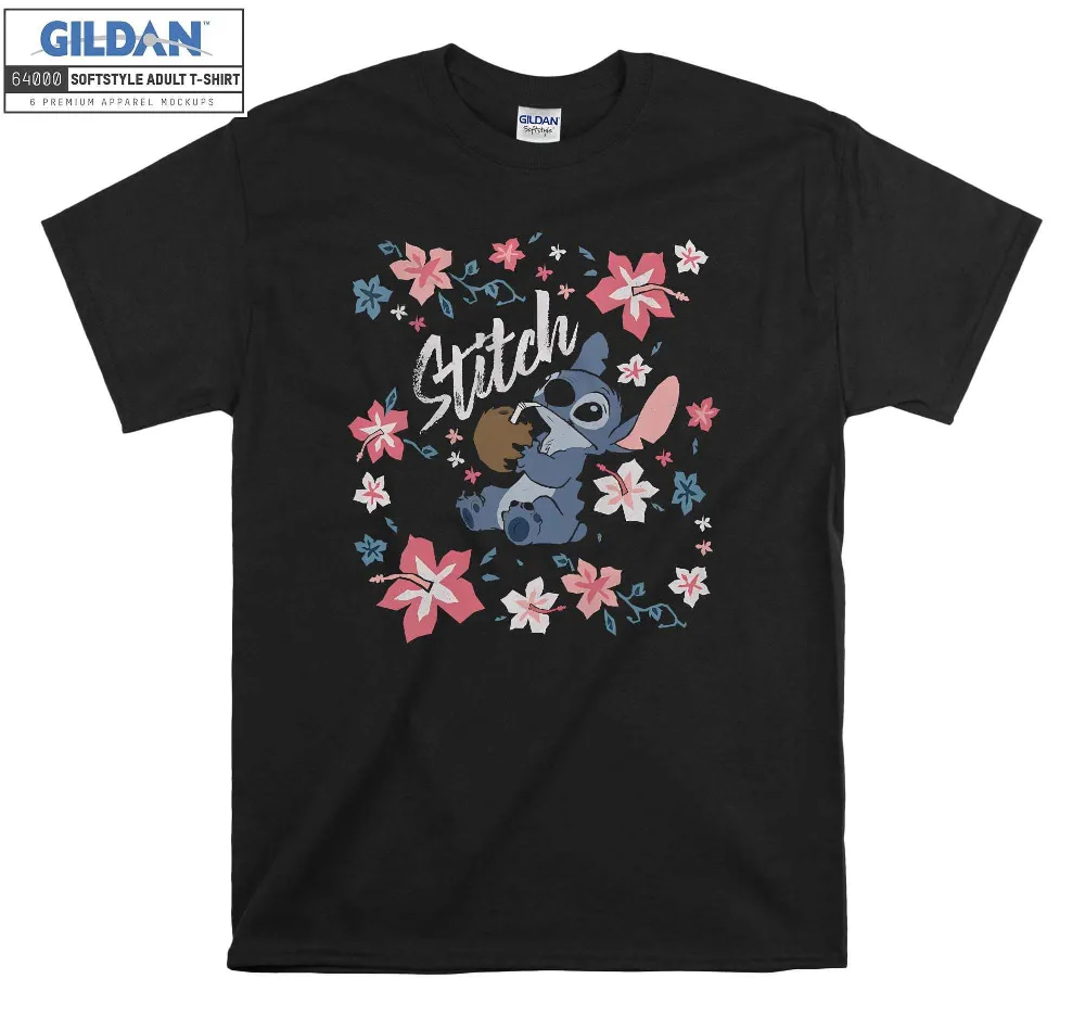 Inktee Store - Disney Lilo Stitch Floral Coconut T-Shirt Image