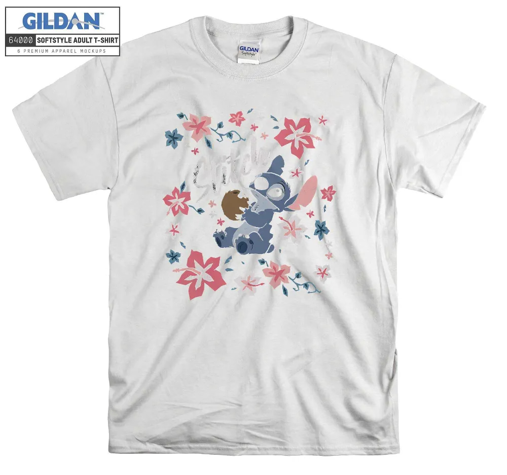 Inktee Store - Disney Lilo Stitch Floral Coconut T-Shirt Image