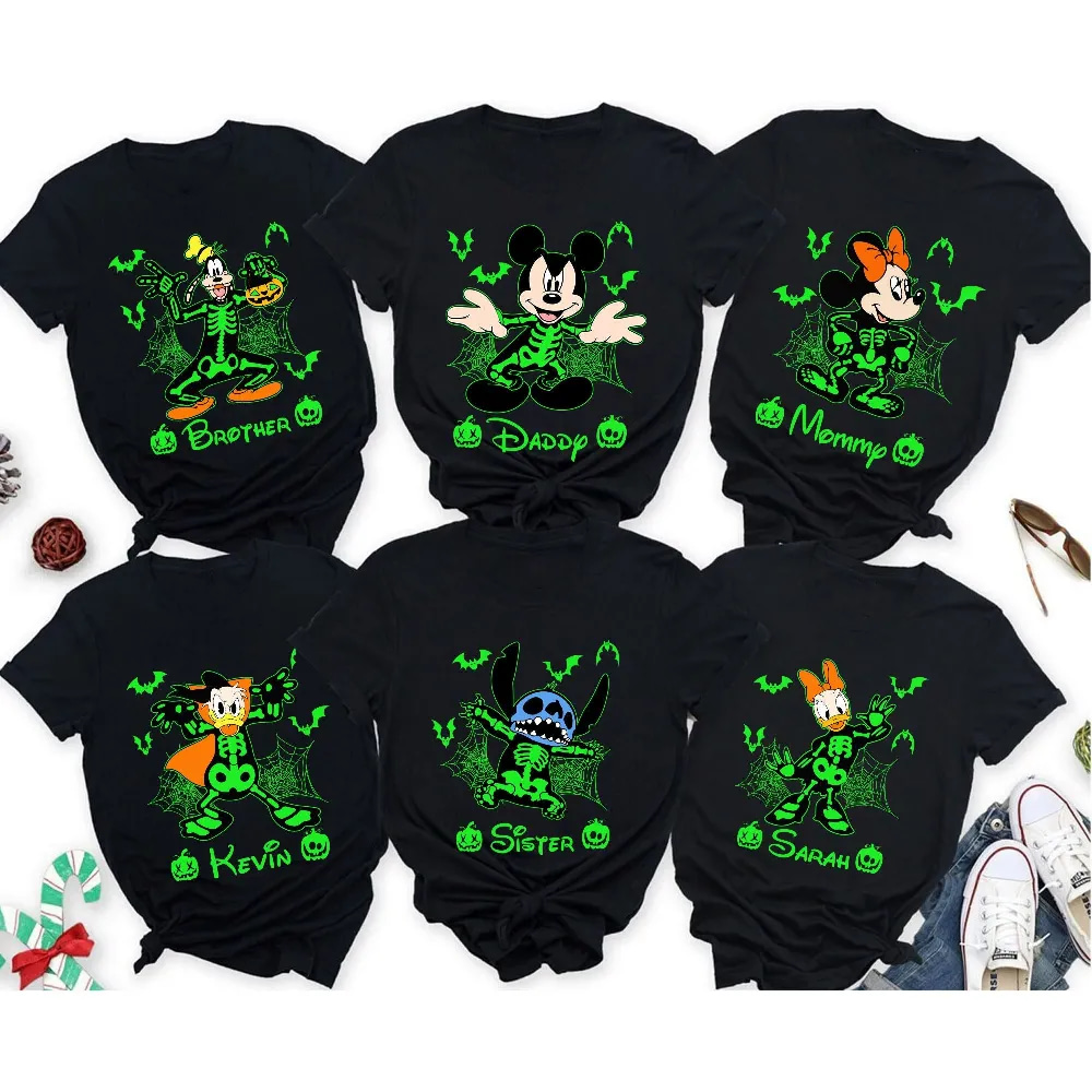 Inktee Store - Disney Skeleton Halloween Shirt - Custom Name &Amp; Character Skeleton Shirt - Mickey And Friends Shirt - Halloween Group/ Family Matching Shirt Image