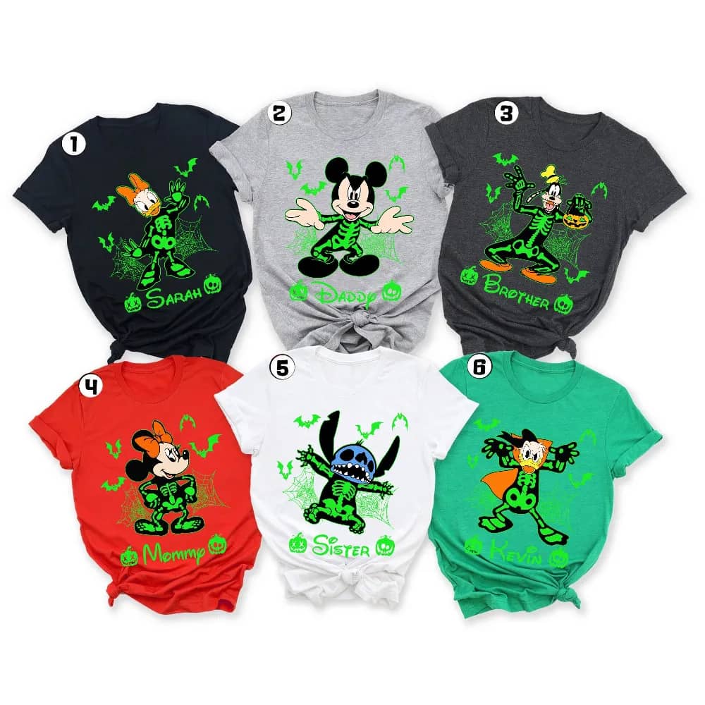 Inktee Store - Disney Skeleton Halloween Shirt - Custom Name &Amp; Character Skeleton Shirt - Mickey And Friends Shirt - Halloween Group/ Family Matching Shirt Image
