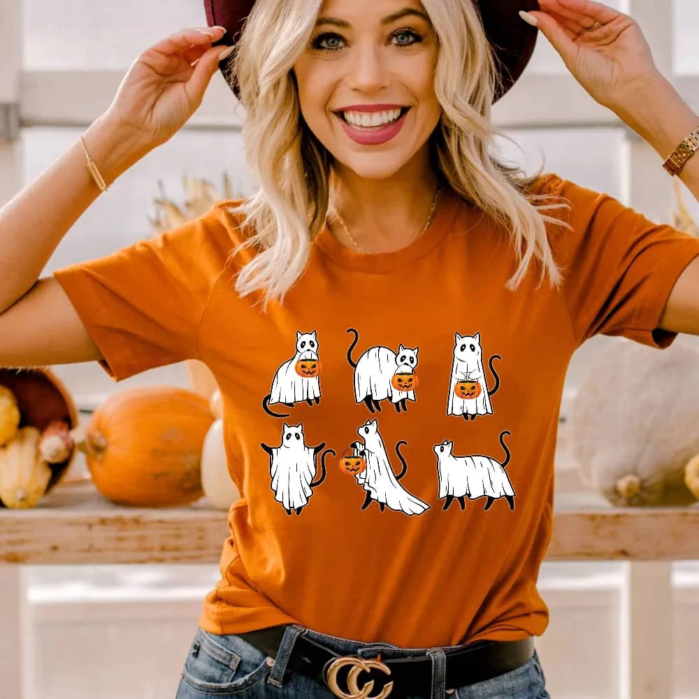 Inktee Store - Ghost Cat Shirt - ?Ute Ghost Cat T-Shirt - Ghost Cat T-Shirt - Cat Lovers Shirt - Iprintasty Halloween - Halloween Cat T-Shirt - Spooky Season Image