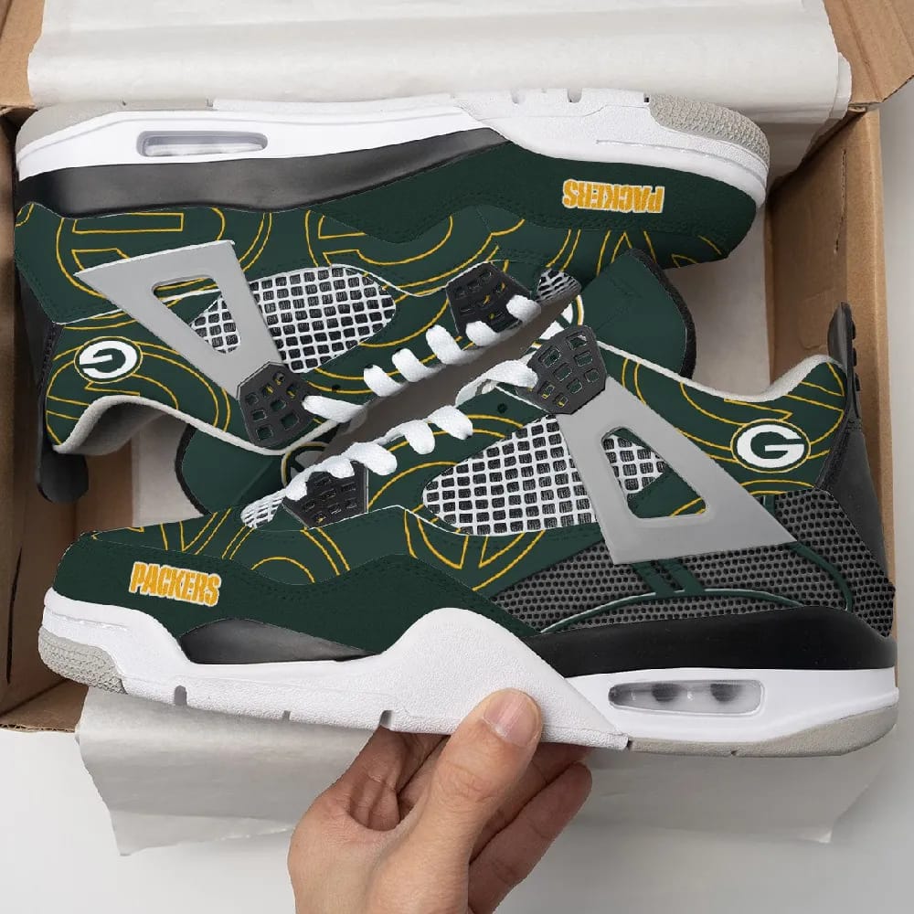 Inktee Store - Green Bay Packers Air Jordan 4 Sneaker Image
