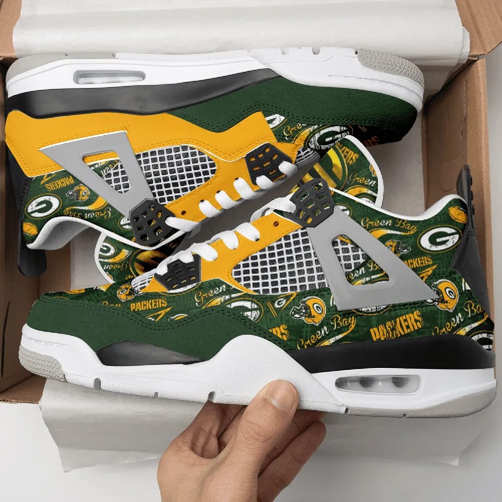 Inktee Store - Green Bay Packers Air Jordan 4 Sneaker Image