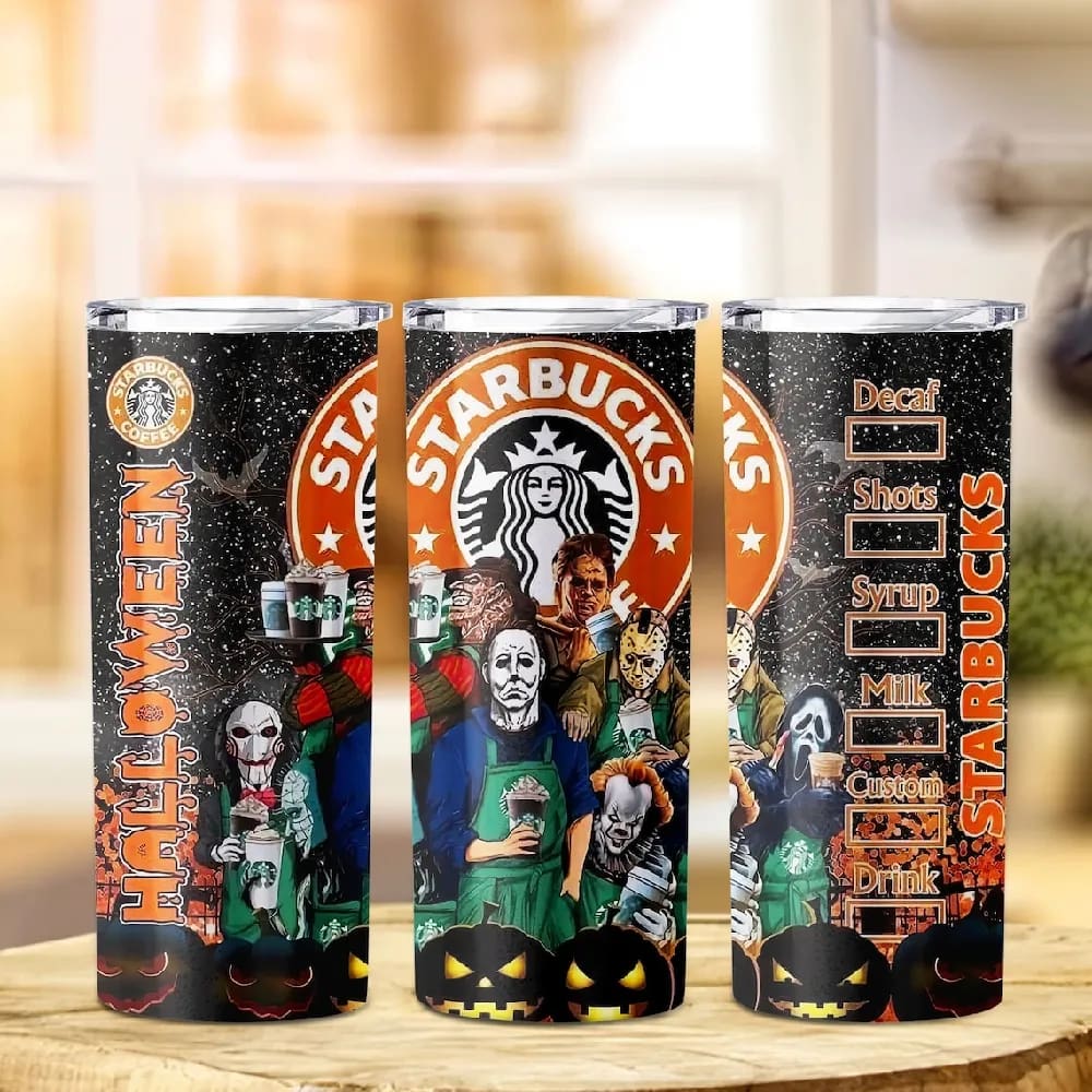 Inktee Store - Horror Movie Halloween Personalized Name Skinny Tumbler - Horror Movie Halloween 20 Oz Glitter Tumbler - Horror Movie Halloween Custom Tumbler Gift For Him Or Her Image
