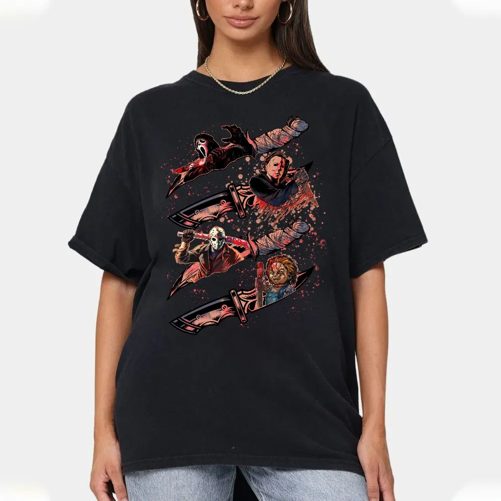 Inktee Store - Horror Movie Halloween Shirt - Friends Van With Clown Retro Scary Movie Villians Shirt - Horror Movie Killers T-Shirt - Scary Friends Shirt Image