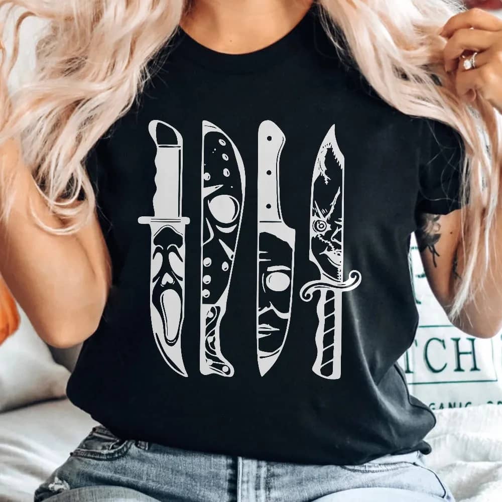 Inktee Store - Horror Movie Knives Comfort Colors Shirt - Halloween Horror Shirt - Halloween Knives Shirt - Halloween Movie Tshirt - Halloween Sweatshirt Image