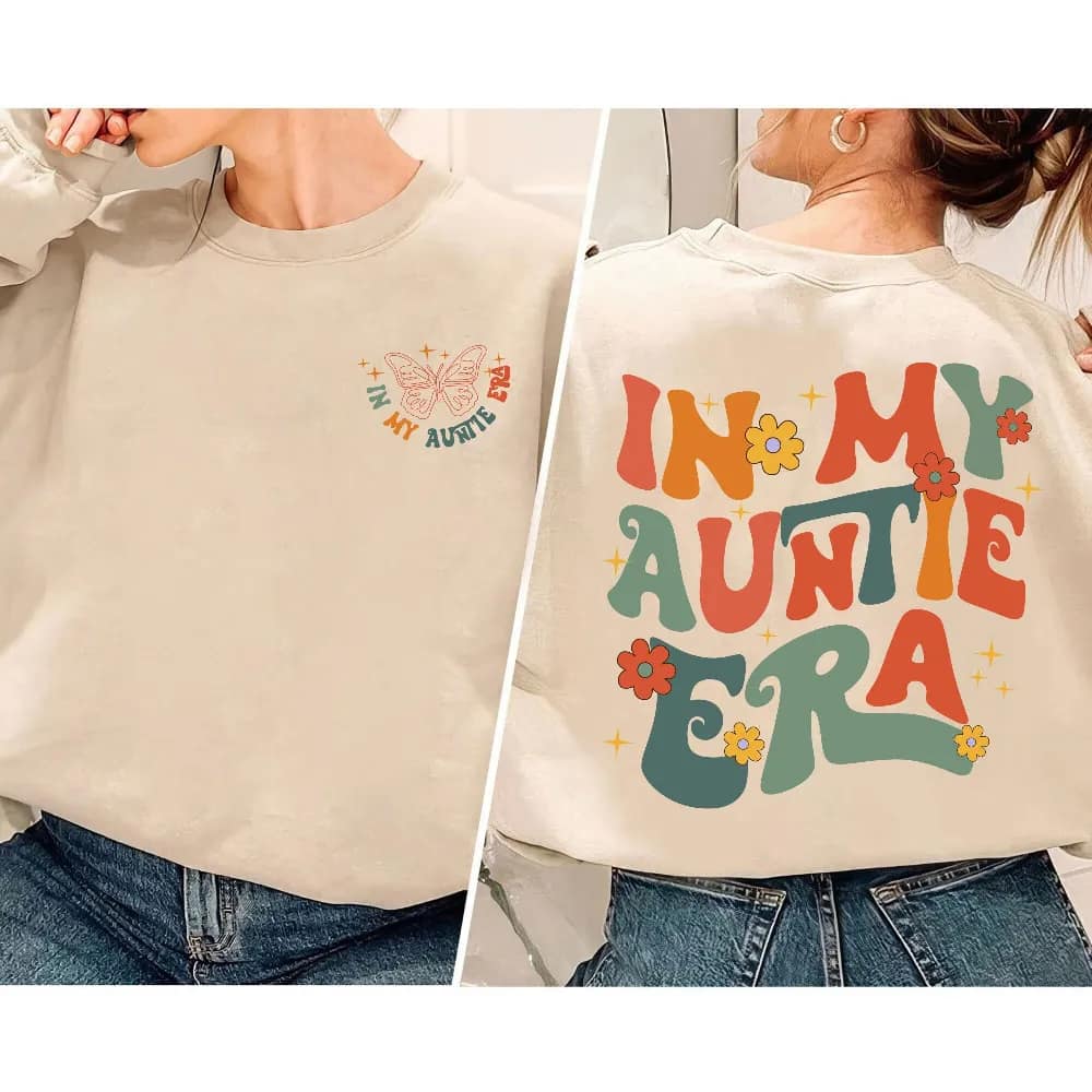 Inktee Store - In My Auntie Era Shirt - Aunt Era - Eras Sweatshirt - Oversized Aunt Shirt - Retro Aunt Sweatshirt - Baby Announcement For Aunt - Funny Aunt Shirt Image