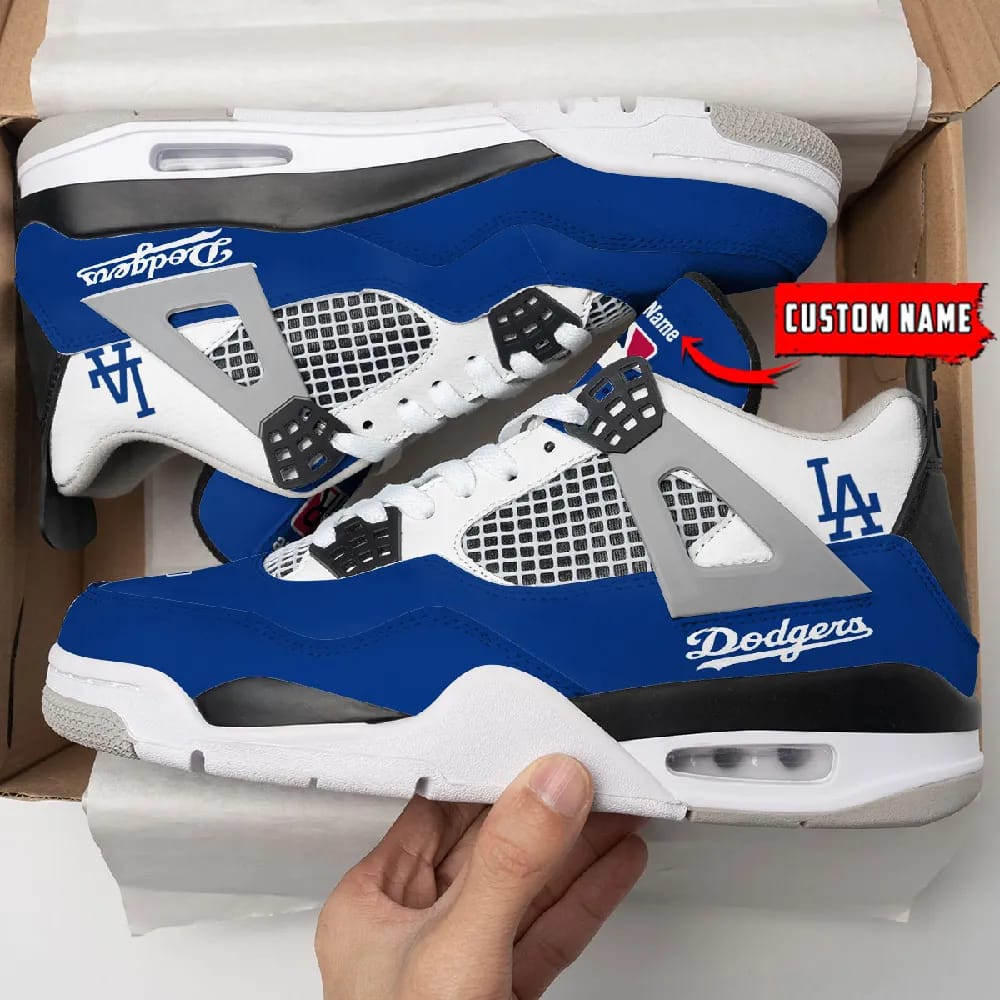Inktee Store - Los Angeles Dodgers Personalized Air Jordan 4 Sneaker Image