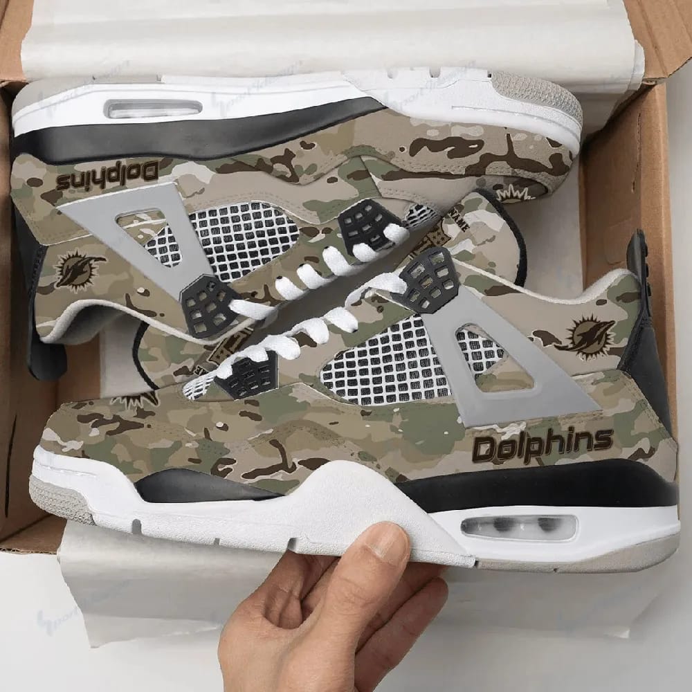 Inktee Store - Miami Dolphins Camo Personalized Air Jordan 4 Sneaker Image