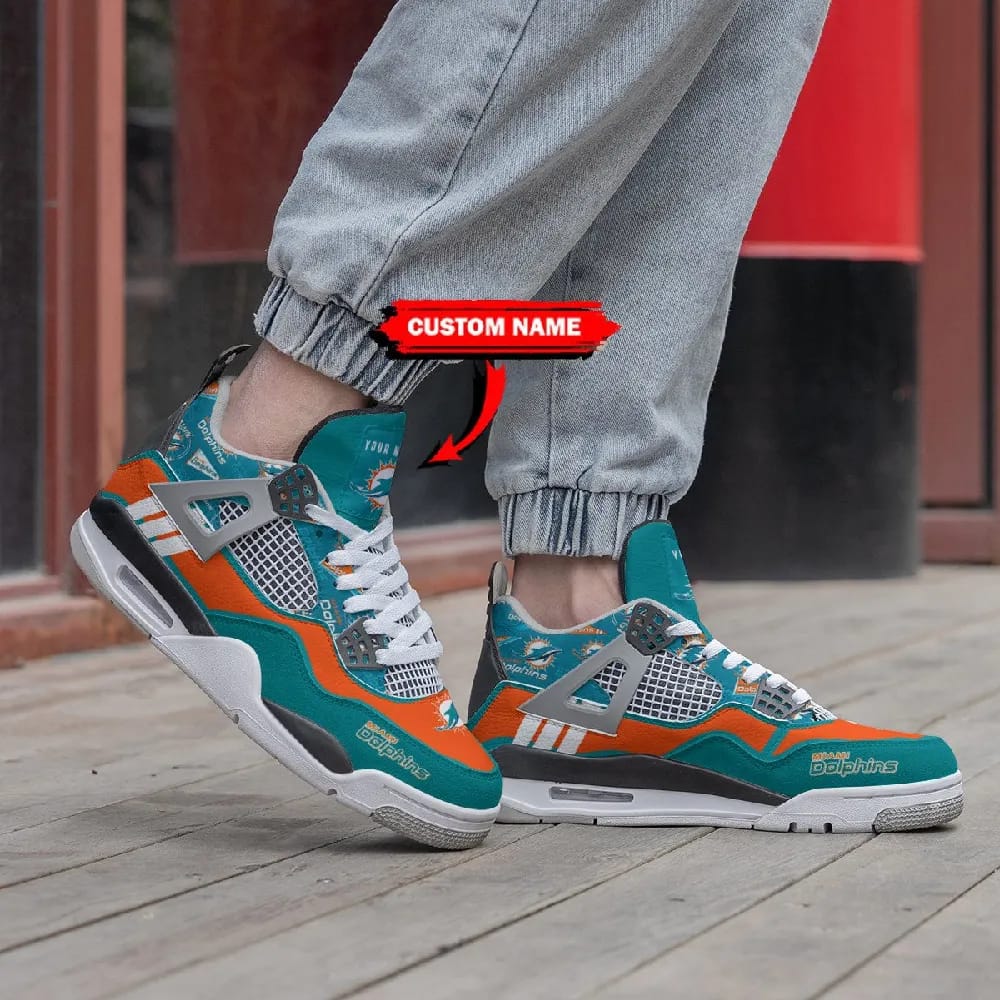 Inktee Store - Miami Dolphins Personalized Air Jordan 4 Sneaker Image